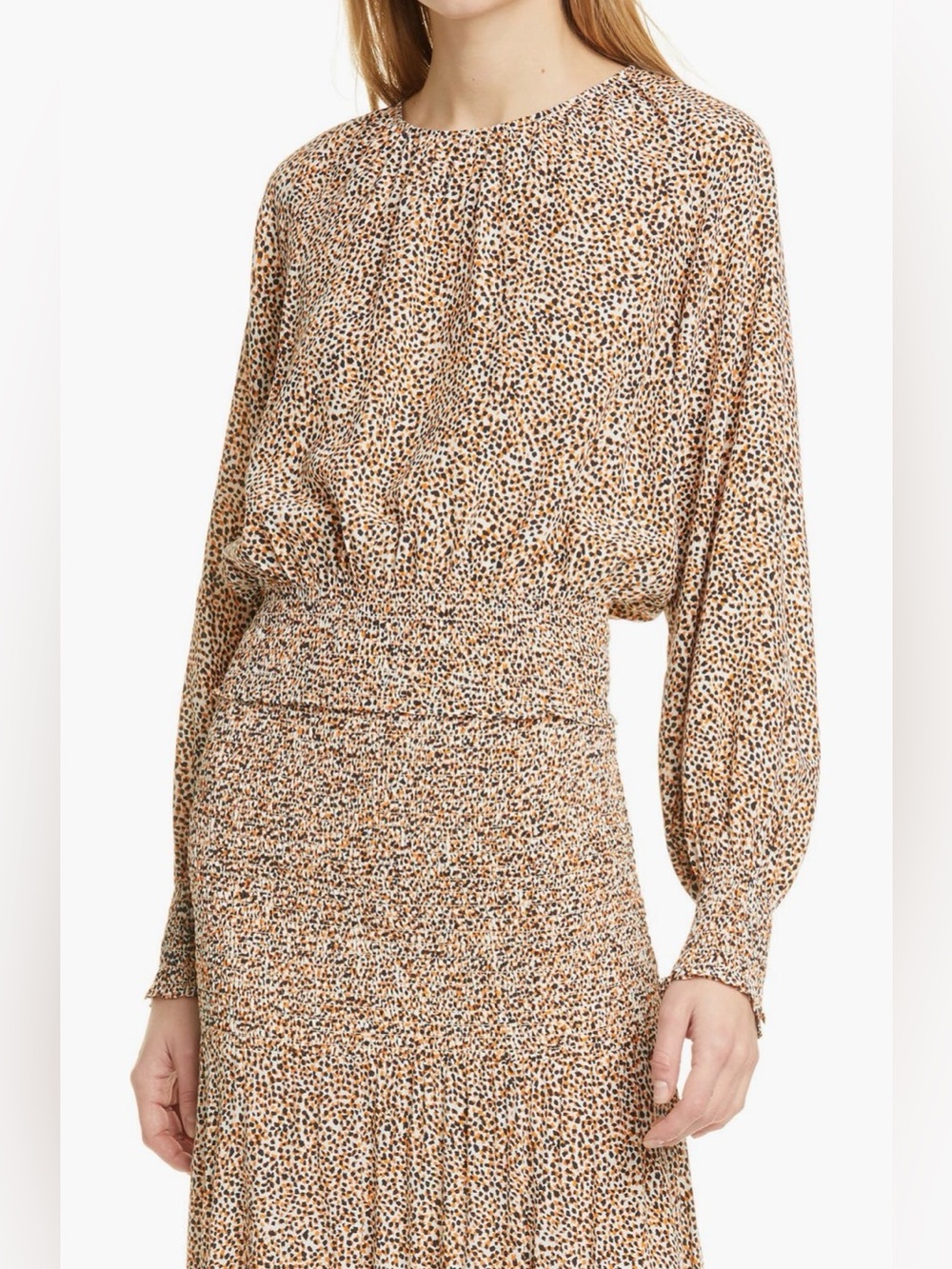 EUC Rodebjer Atlas Smocked Blouse in Ivory Multi Dot Size L